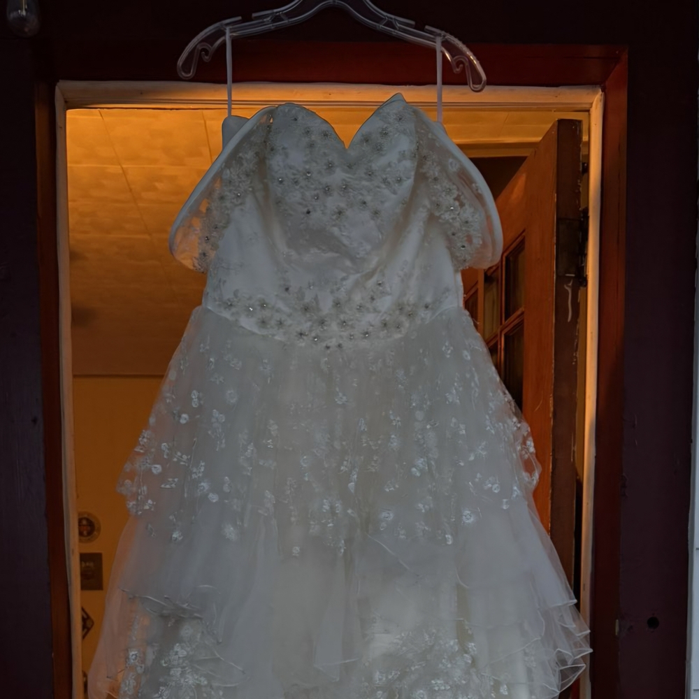 Ivory Satin and Lace Floral Wedding Gown
